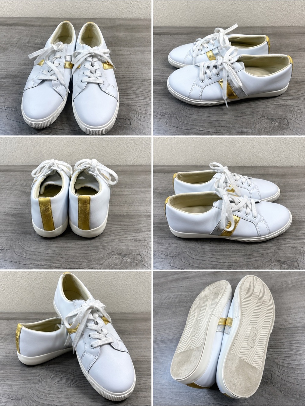 Women’s White Sneakers with Gold Accent - Casual Lace-Up Ralp Lauren Size 11